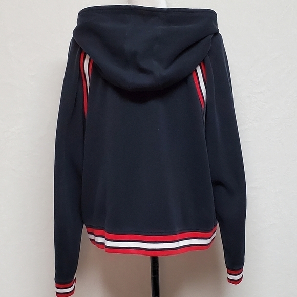 VINTAGE 90s Anne Klein Red White Blue Striped Knit Boxy Cut Full-zip Hoodie XL - Picture 10 of 15